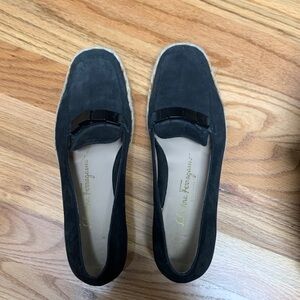 Salvatore Ferragamo Black Suede Slip-On Shoes